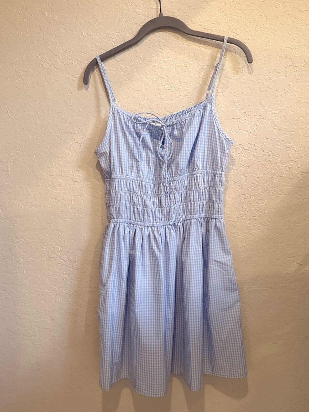Light Blue Gingham Sundress with Smocked Waist